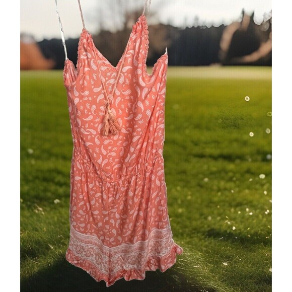 Exist Romper Sleeveless High Waist Crochet‎ Ruffle Pockets Tassel Shorts XL NWT - Picture 1 of 6